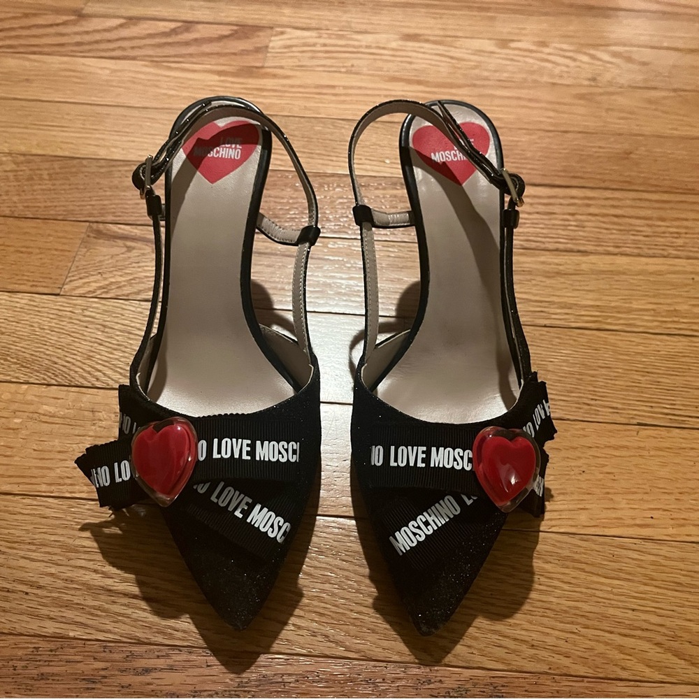 Love Moschino Black and Red Slingbacks with Striking Design